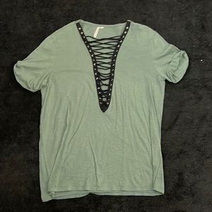 VNeck laced grommet t shirt